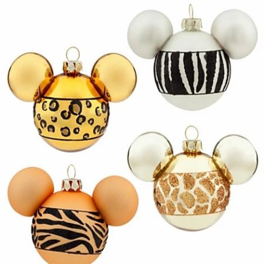 Holidays * | Best Sale Disney Christmas Ornament Set Mickey Animal Print Set Of 4