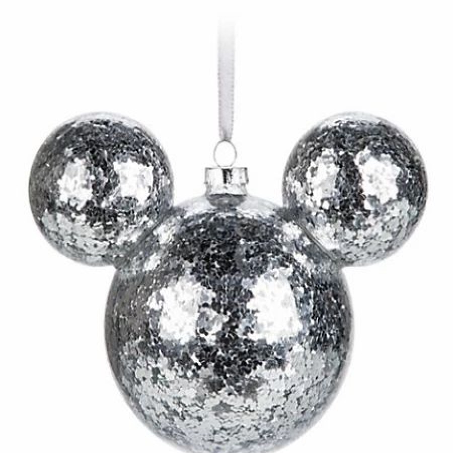 Holidays * | Discount Disney Mickey Ears Ornament Mickey Mouse Icon Silver Confetti