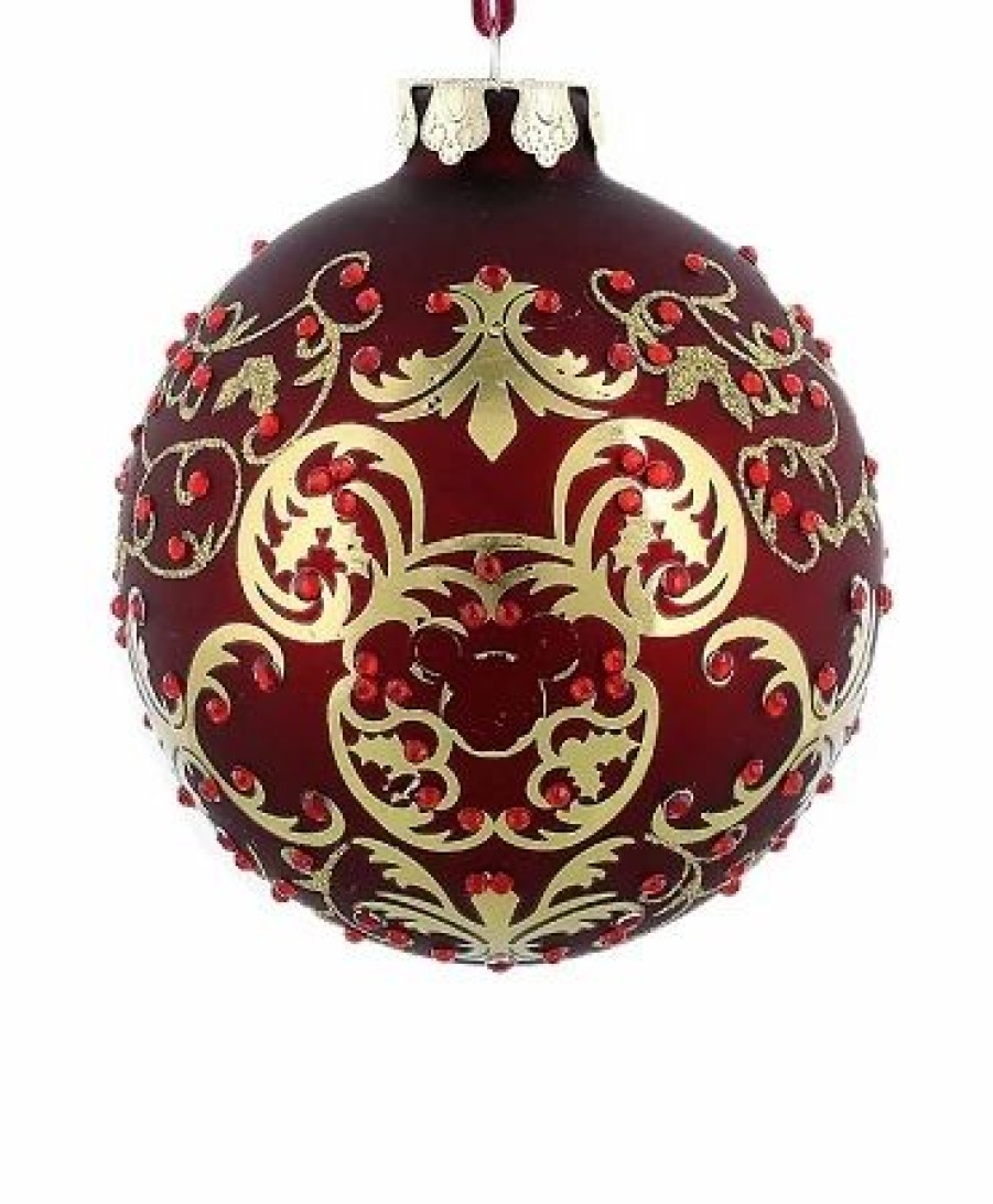 Holidays * | Brand New Disney Christmas Ornament Mickey Icon Victorian Filigree Red