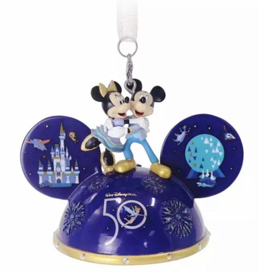 Holidays * | Best Deal Disney Ear Hat Ornament 50Th Anniversary Mickey & Minnie