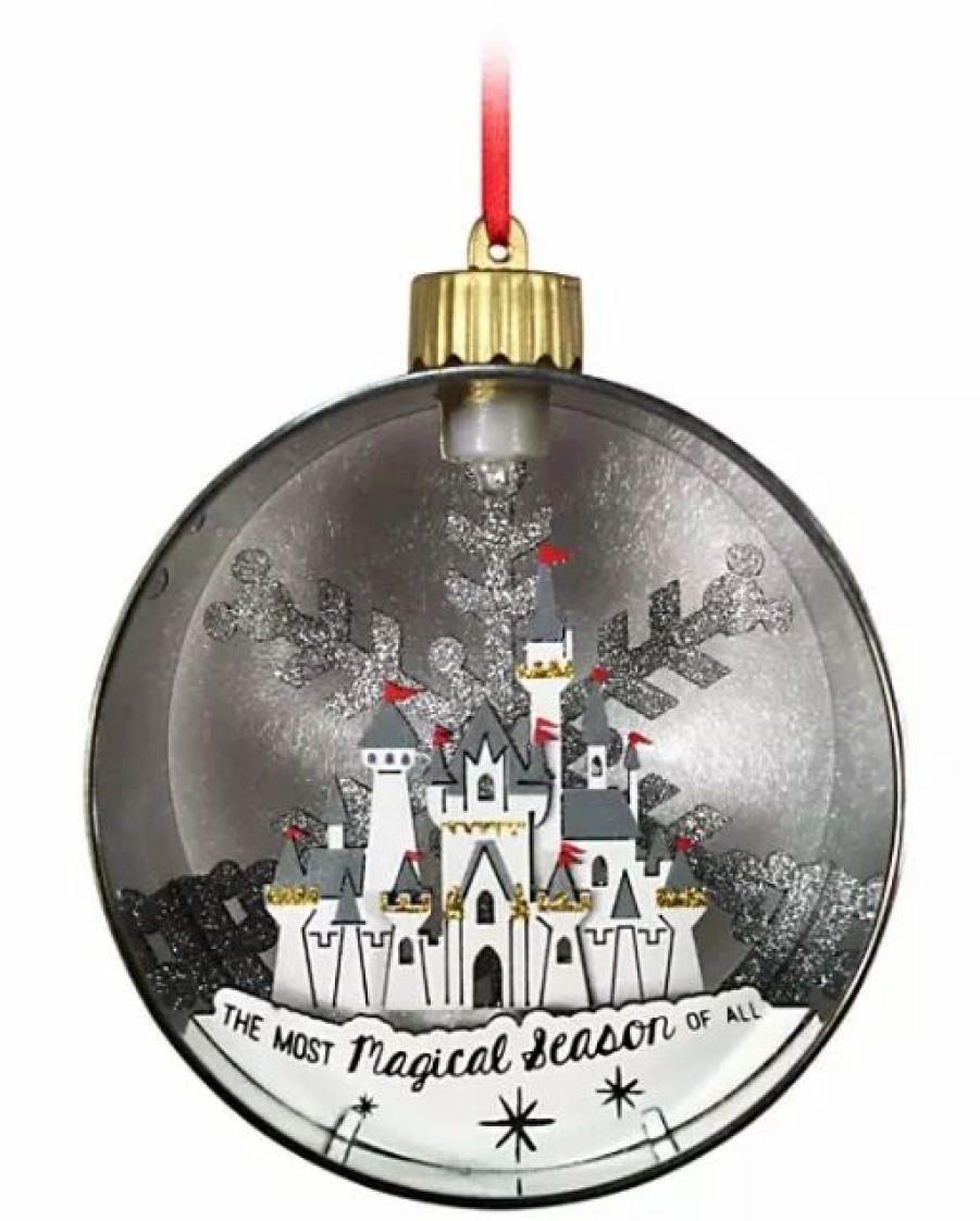 Holidays * | Flash Sale Disney Glass Ball Ornament Fantasyland Castle Light-Up Silver & Gold